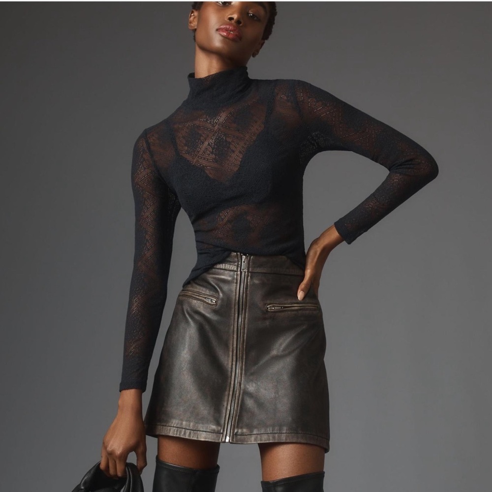 By Anthropologie Sheer Lace Turtlenec